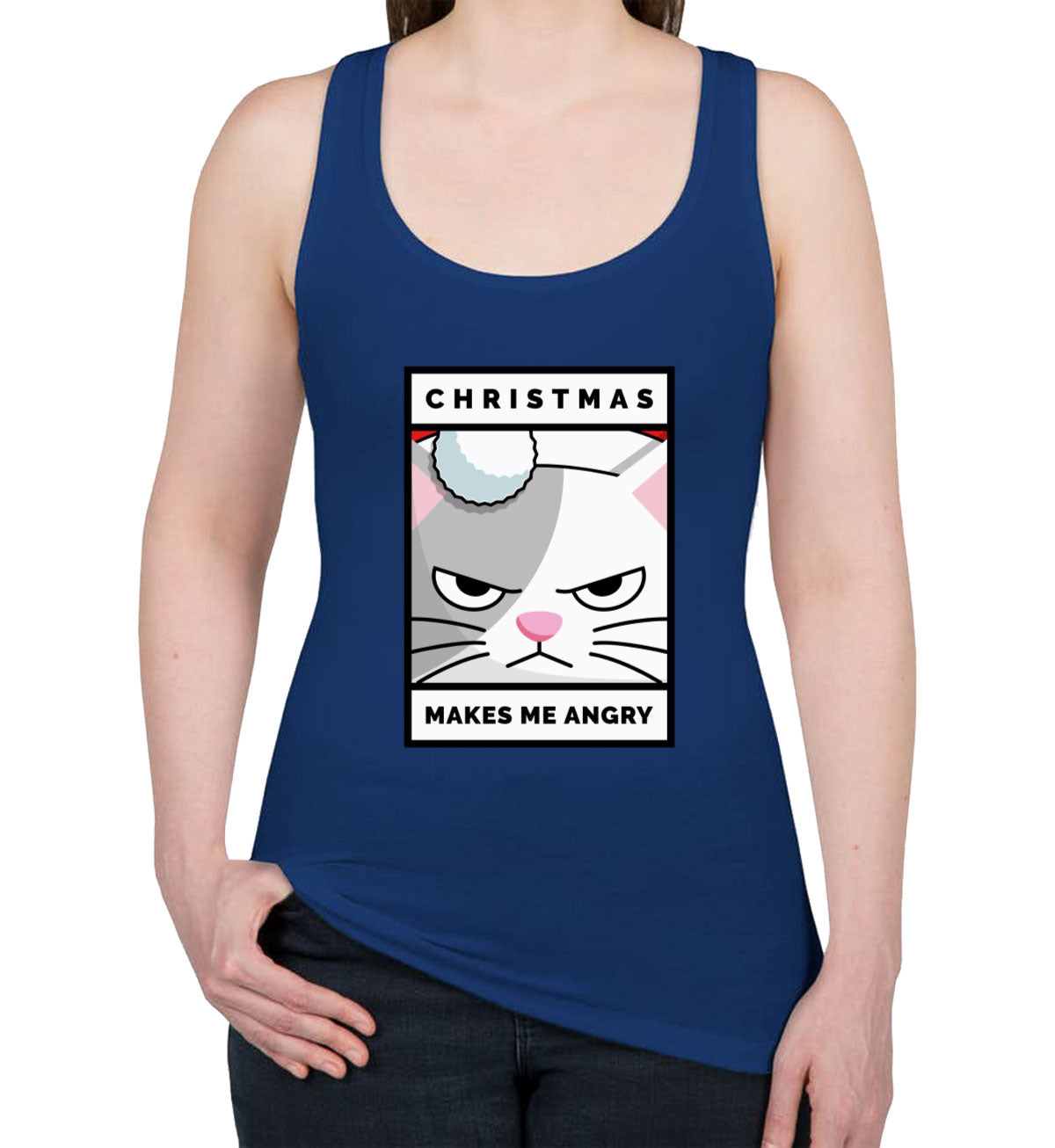 Christmas Makes Me Angry Cat Christmas Women's Racerback Tank Top