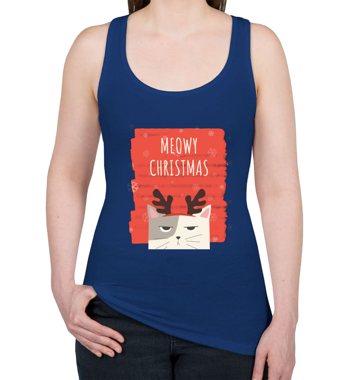 Meowy Christmas Cat Christmas Women's Racerback Tank Top