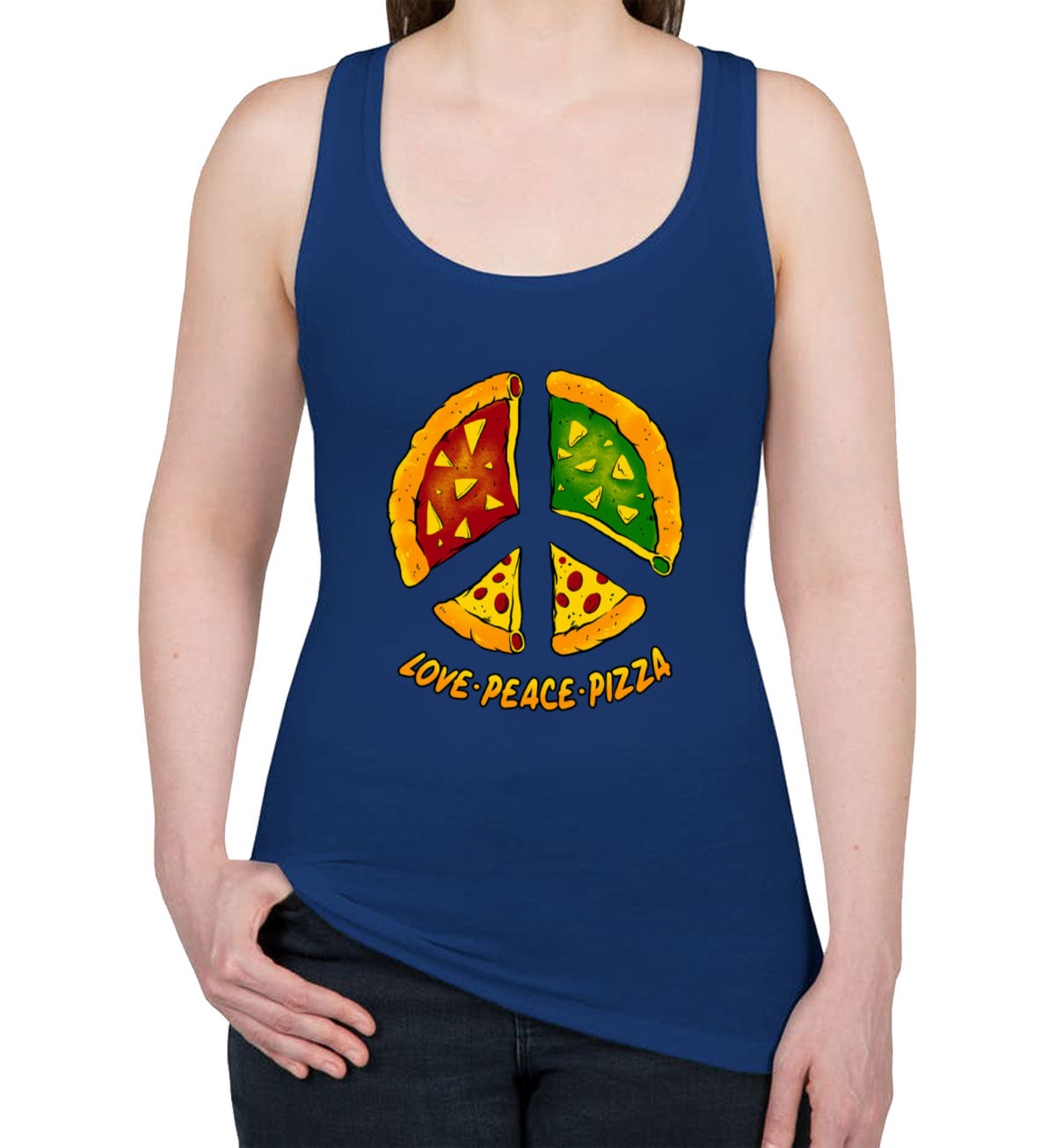 Love Peace Pizza Women's Racerback Tank Top