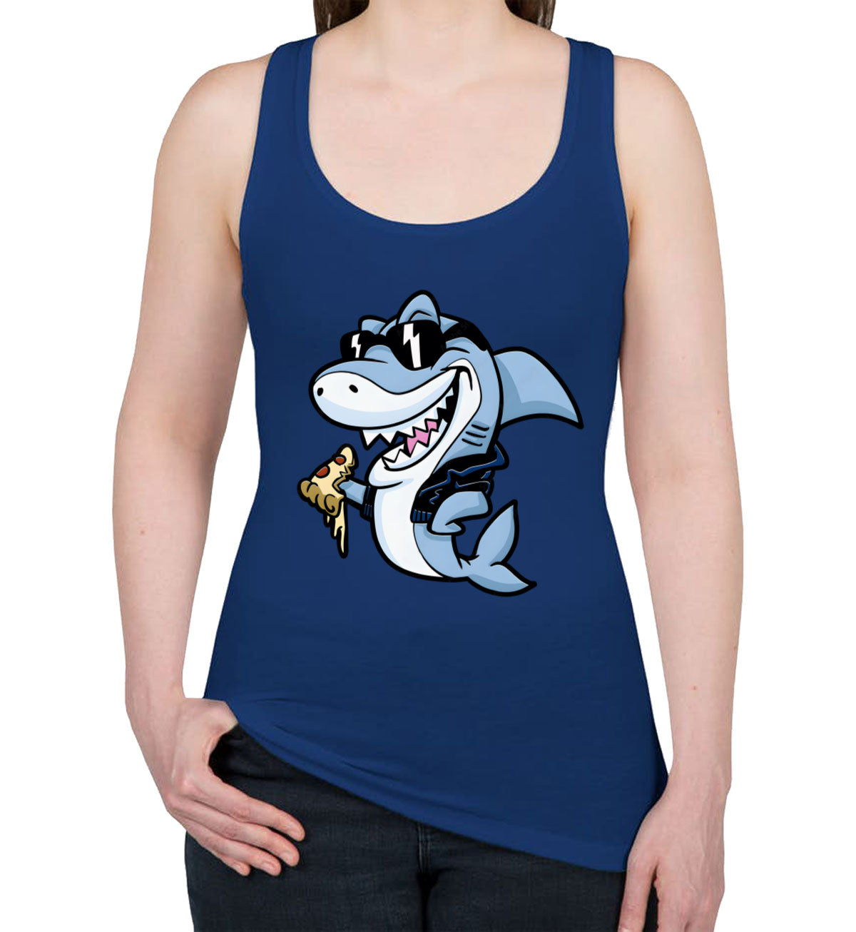 Cool Shark Eating Pizza Women's Racerback Tank Top