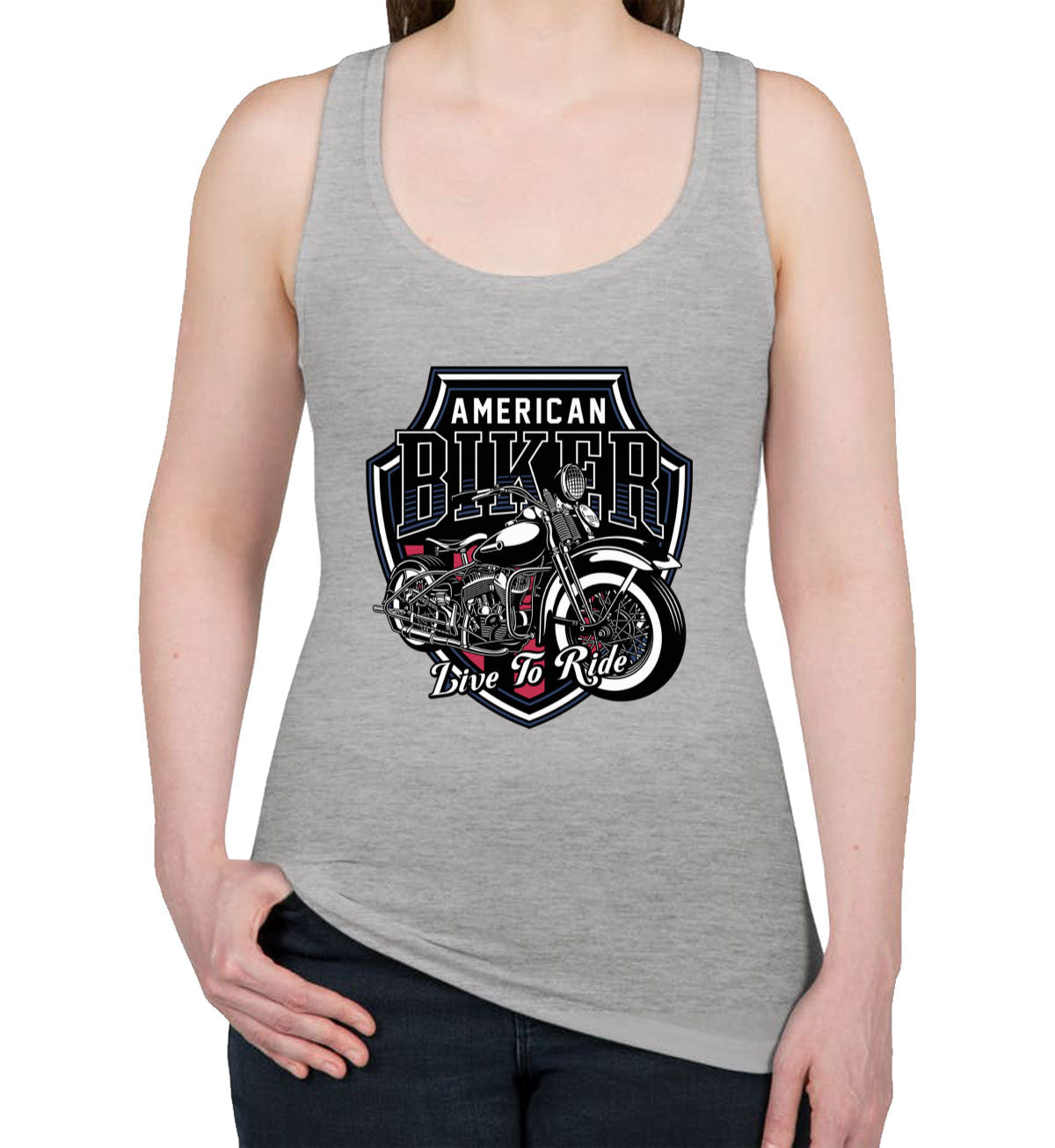 American Biker Live To Ride Motorcycle Women's Racerback Tank Top