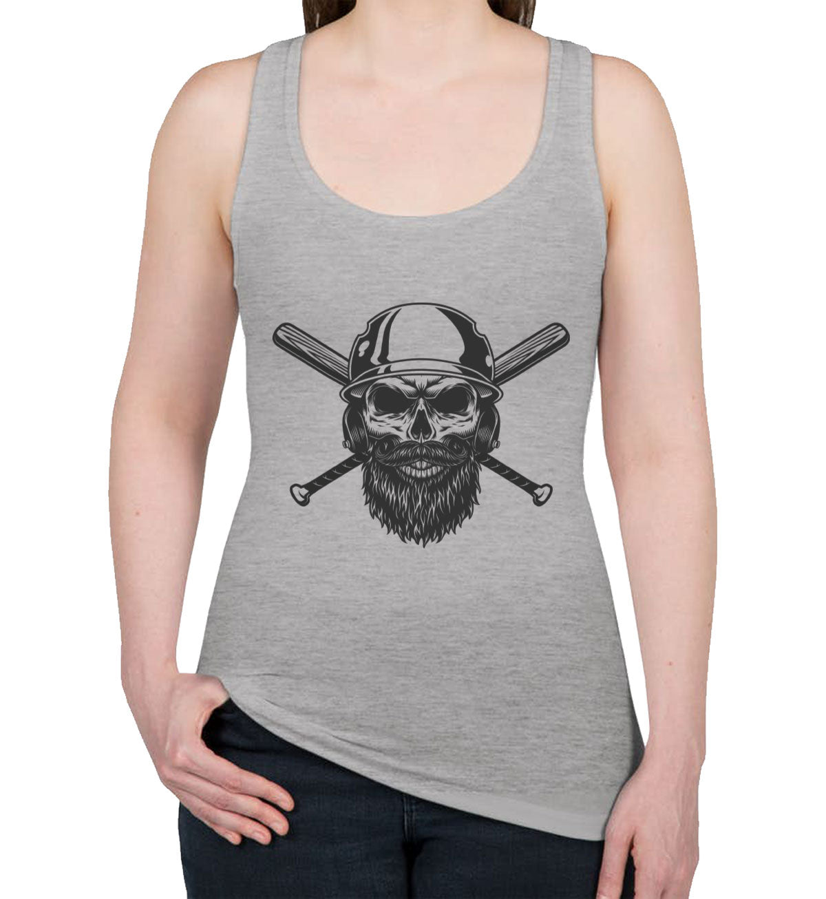 Skull in Baseball Helmet Women's Racerback Tank Top