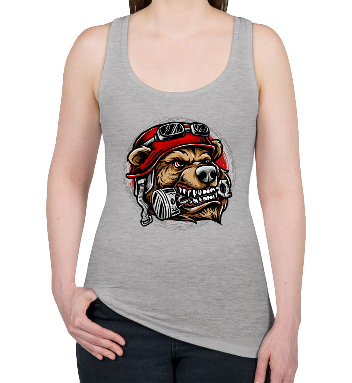 Biker Bear With Helmet Women's Racerback Tank Top