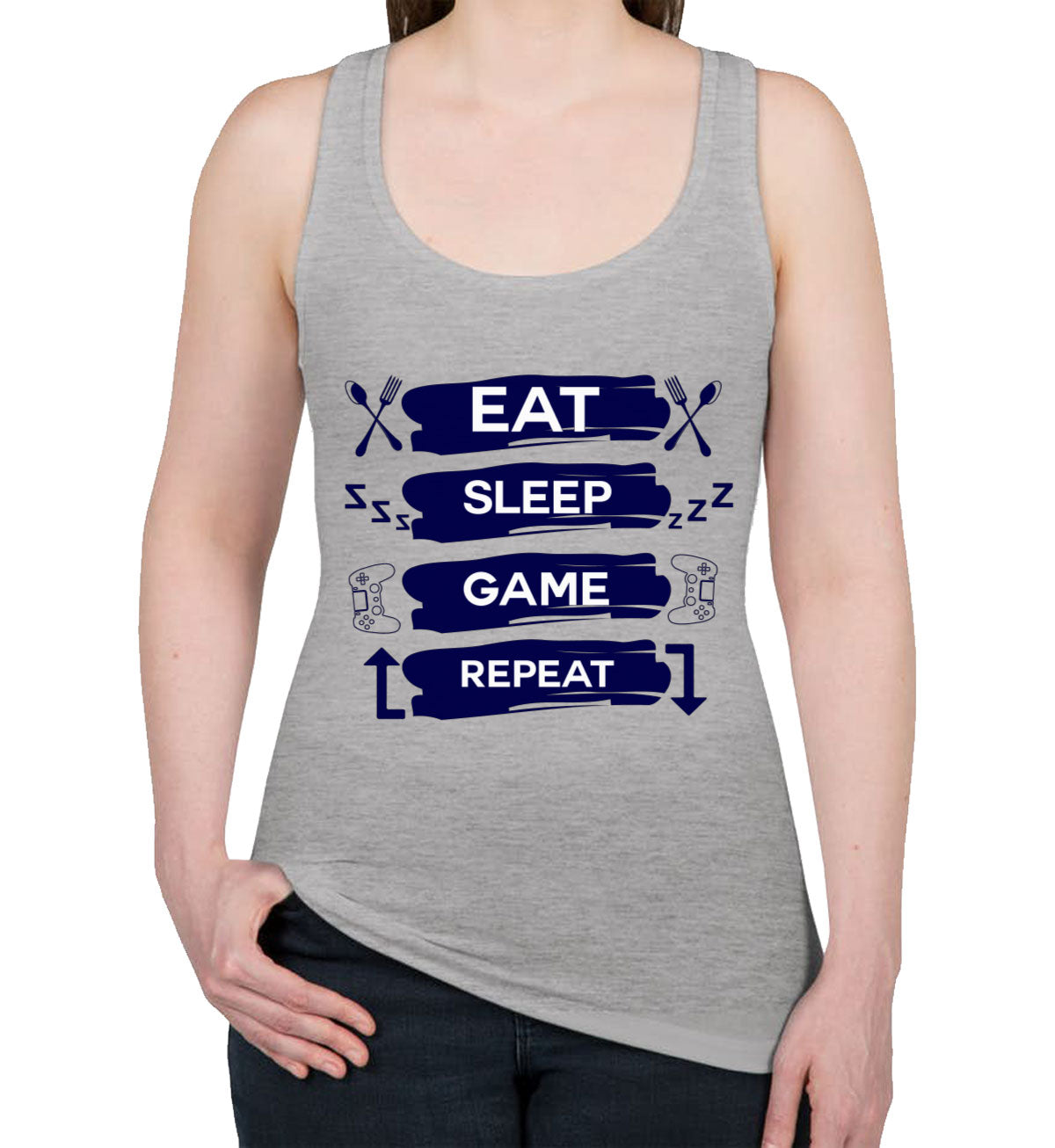 Eat Sleep Game Repeat Women's Racerback Tank Top