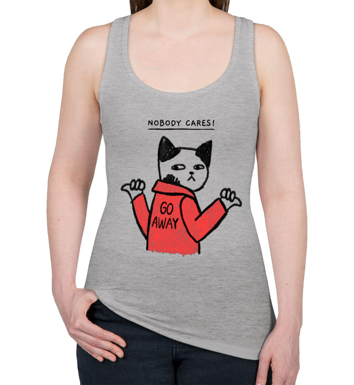 Nobody Cares! Go Away Funny Cat Women's Racerback Tank Top