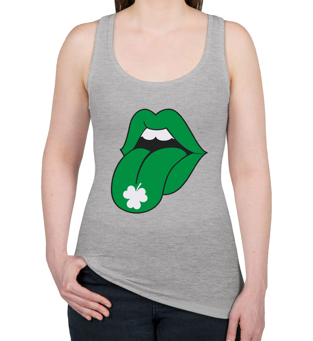 Lips Shamrock St. Patrick's Day Women's Racerback Tank Top