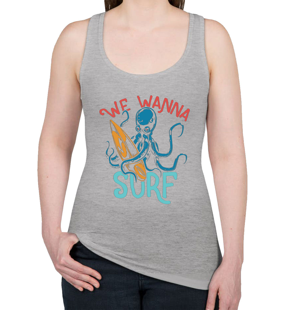 We Wanna Surf Octopus Women's Racerback Tank Top