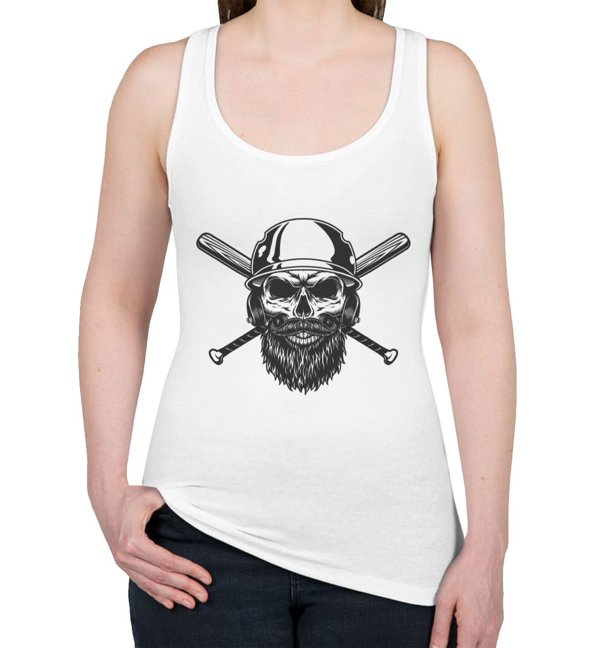 Skull in Baseball Helmet Women's Racerback Tank Top