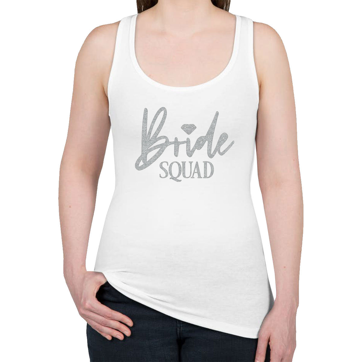 Bride Squad Silver Glitter Print Women's Racerback Tank Top