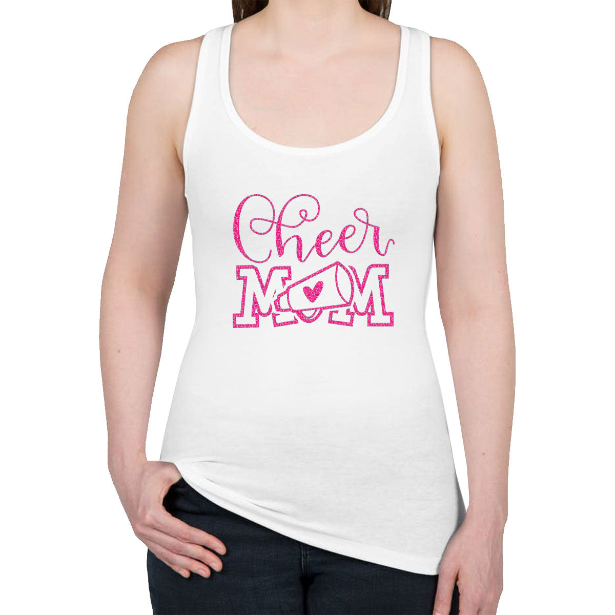 Cheer Mom Pink Glitter Women's Racerback Tank Top