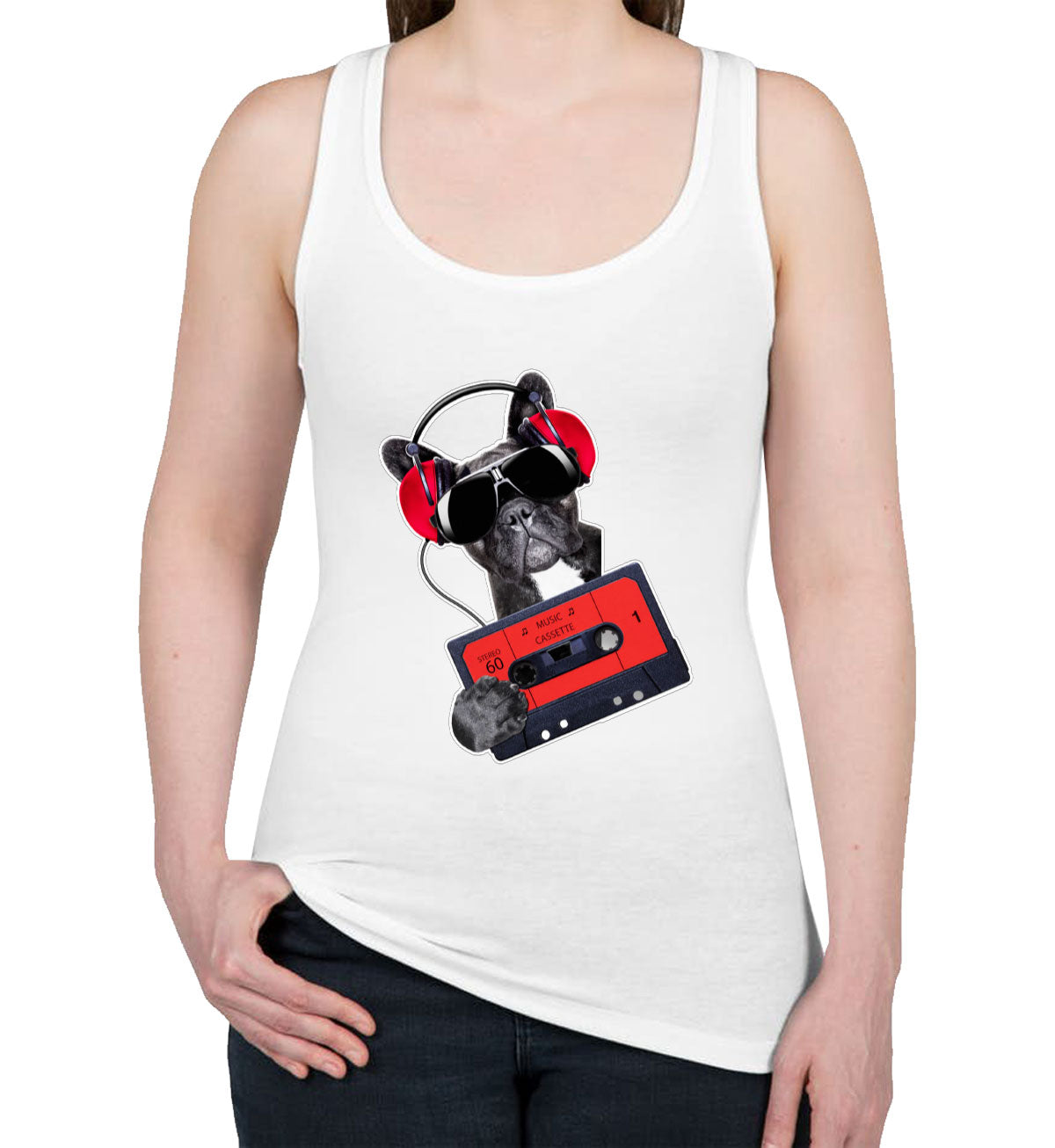 Cool Dog With Headphone Women's Racerback Tank Top