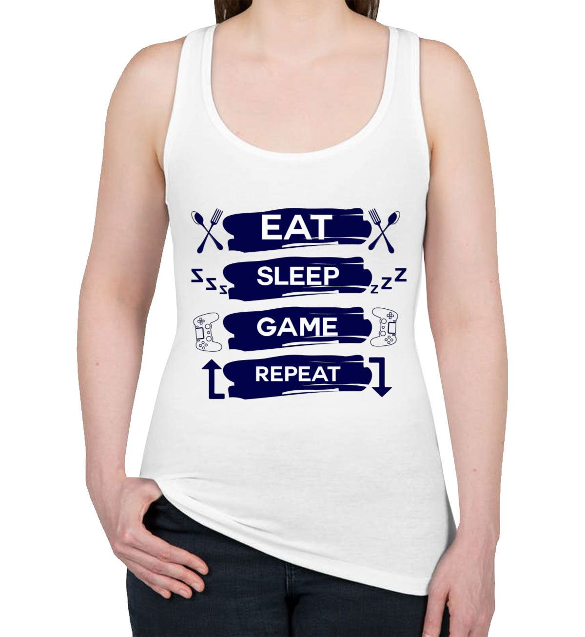 Eat Sleep Game Repeat Women's Racerback Tank Top