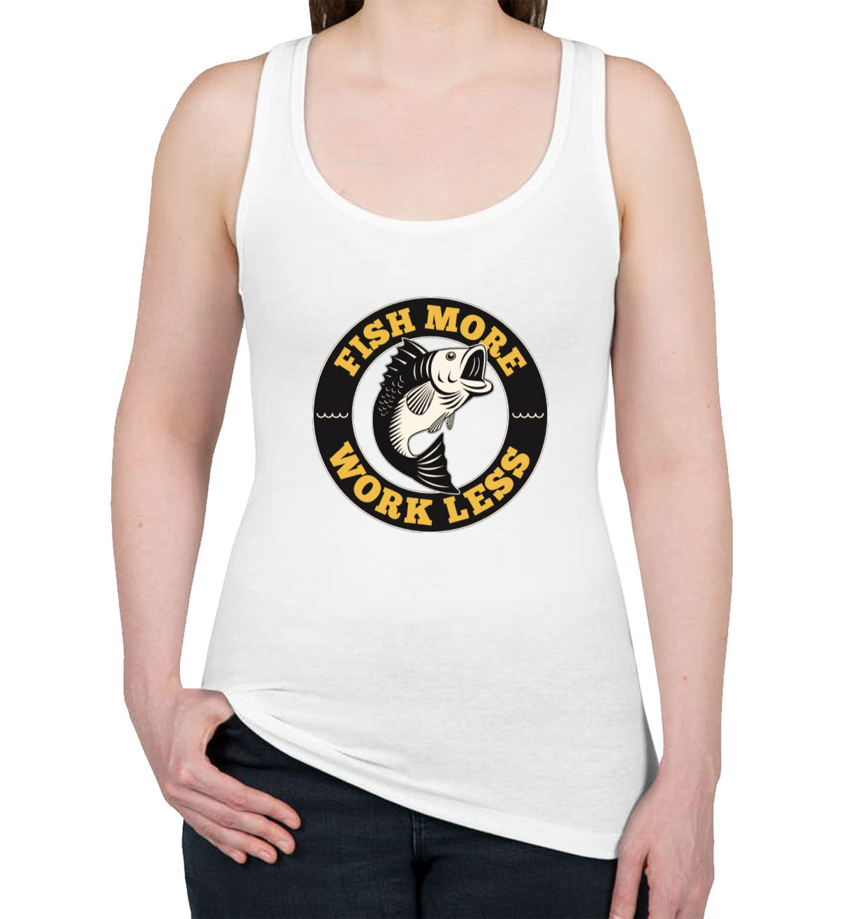 Fish More Work Less Women's Racerback Tank Top