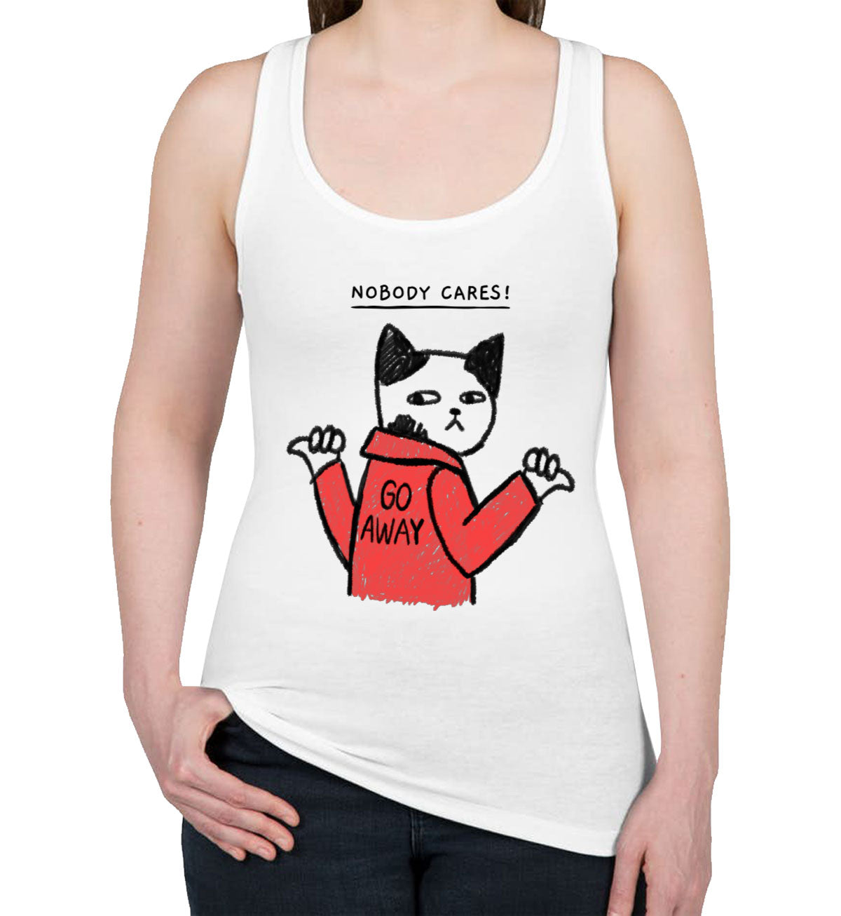 Nobody Cares! Go Away Funny Cat Women's Racerback Tank Top