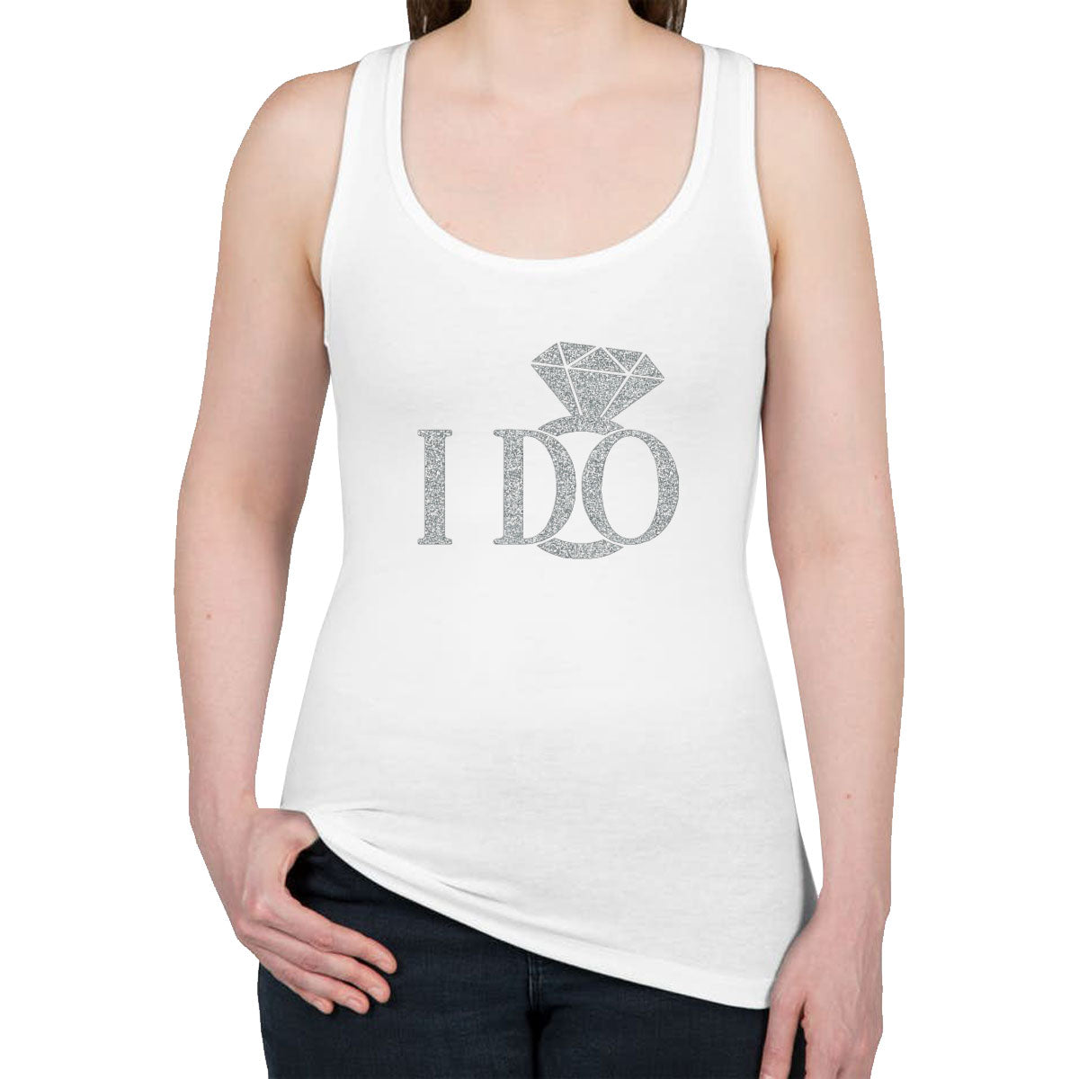 I Do Silver Glitter Print Women's Racerback Tank Top