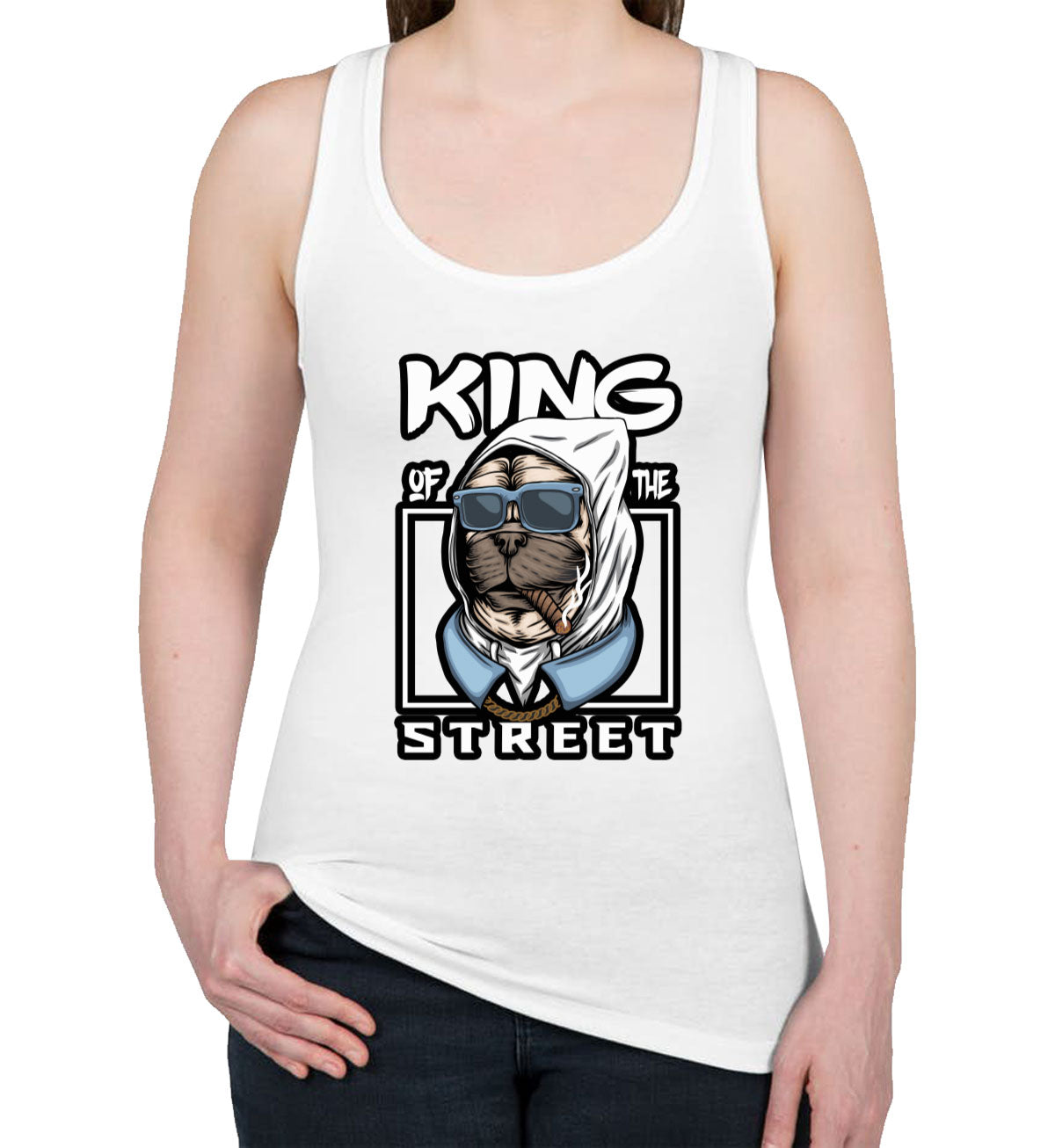 Pug Dog King Of The Street Women's Racerback Tank Top