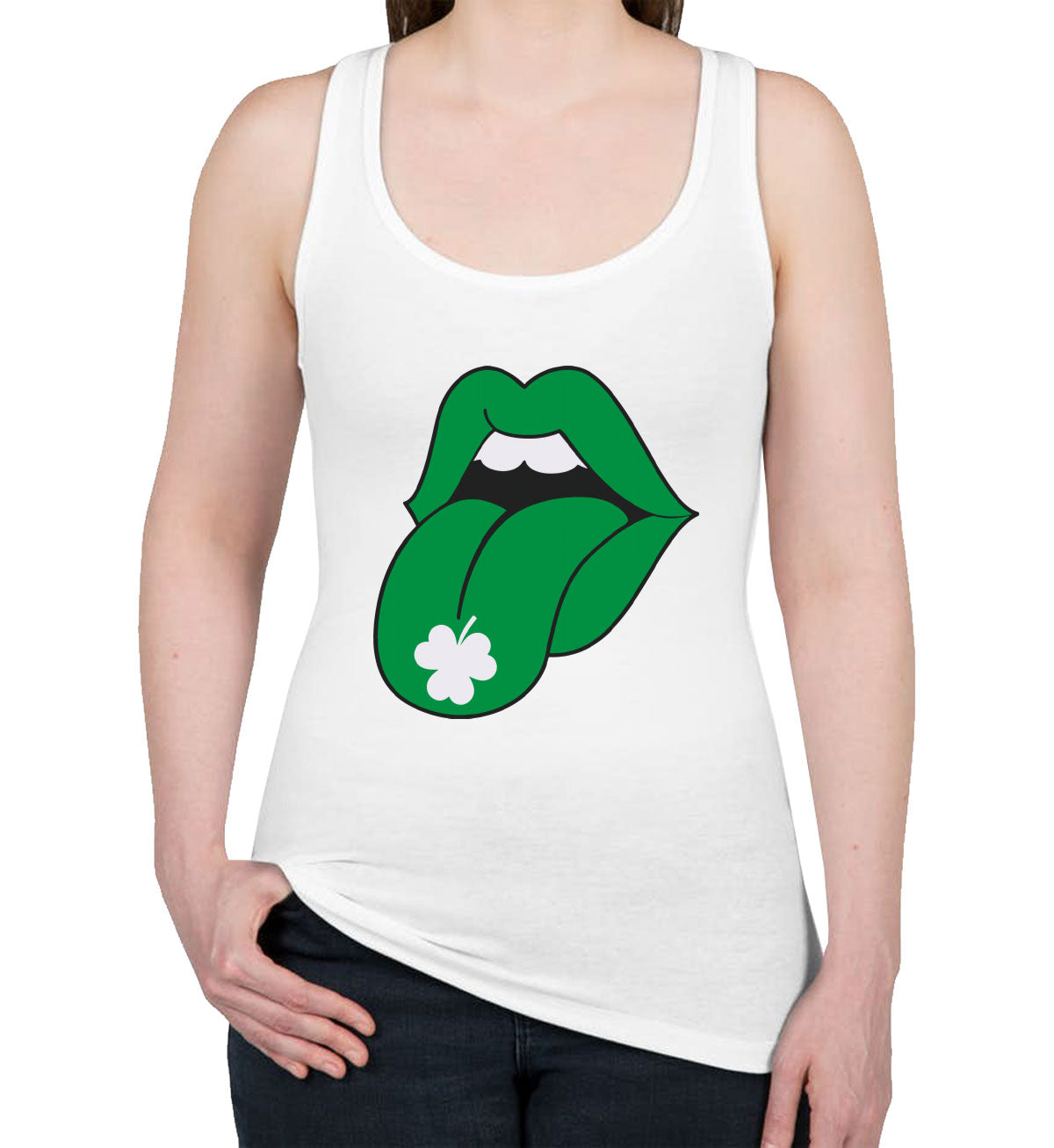 Lips Shamrock St. Patrick's Day Women's Racerback Tank Top