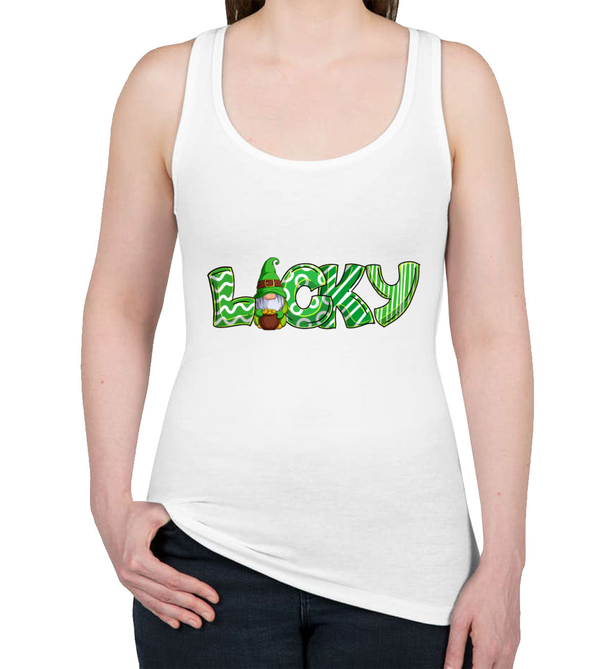 Lucky Gnome St. Patrick's Day Women's Racerback Tank Top