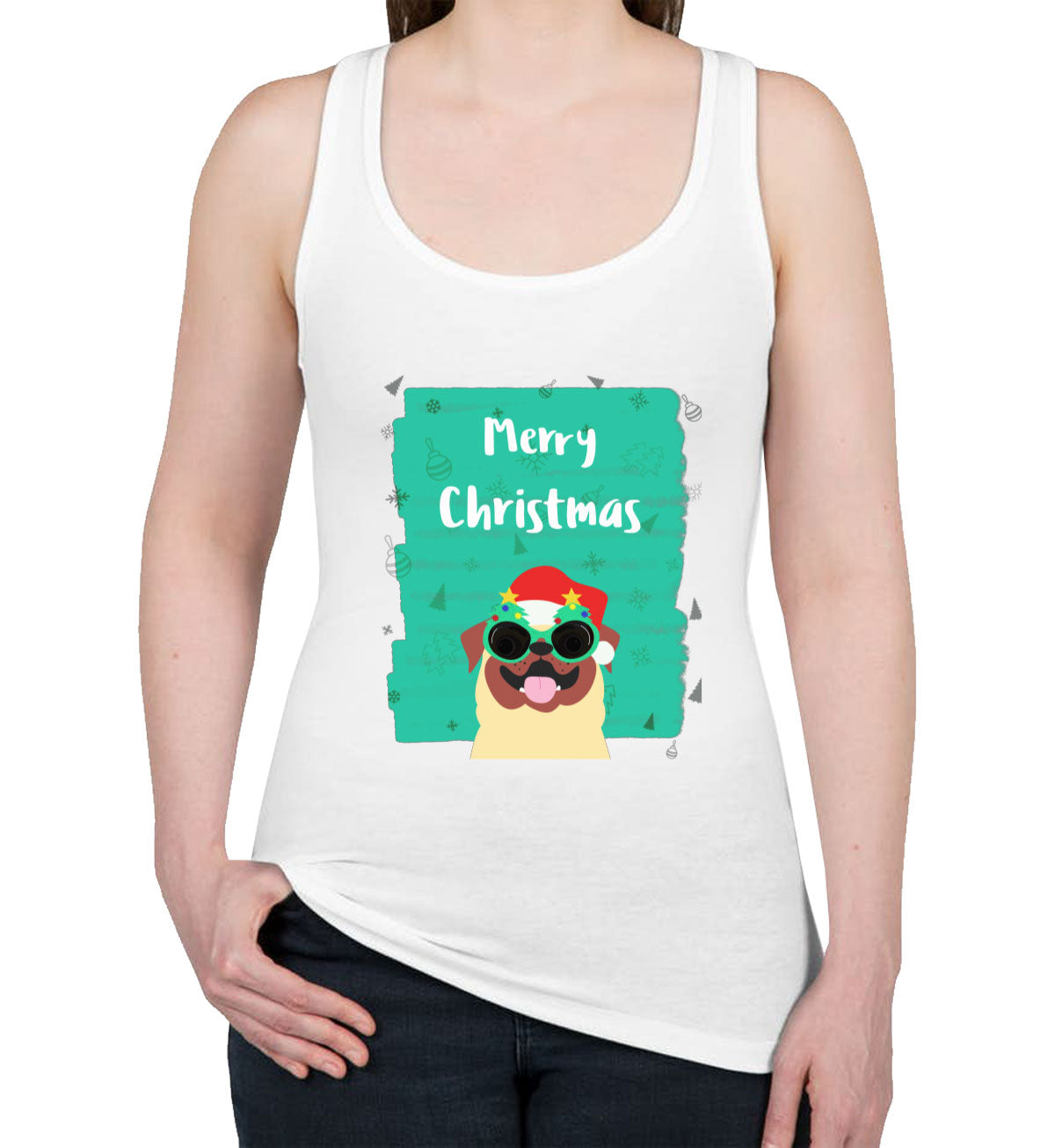 Merry Christmas Pug Christmas Women's Racerback Tank Top