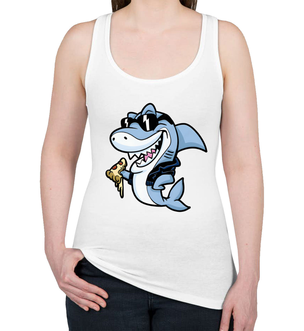 Cool Shark Eating Pizza Women's Racerback Tank Top