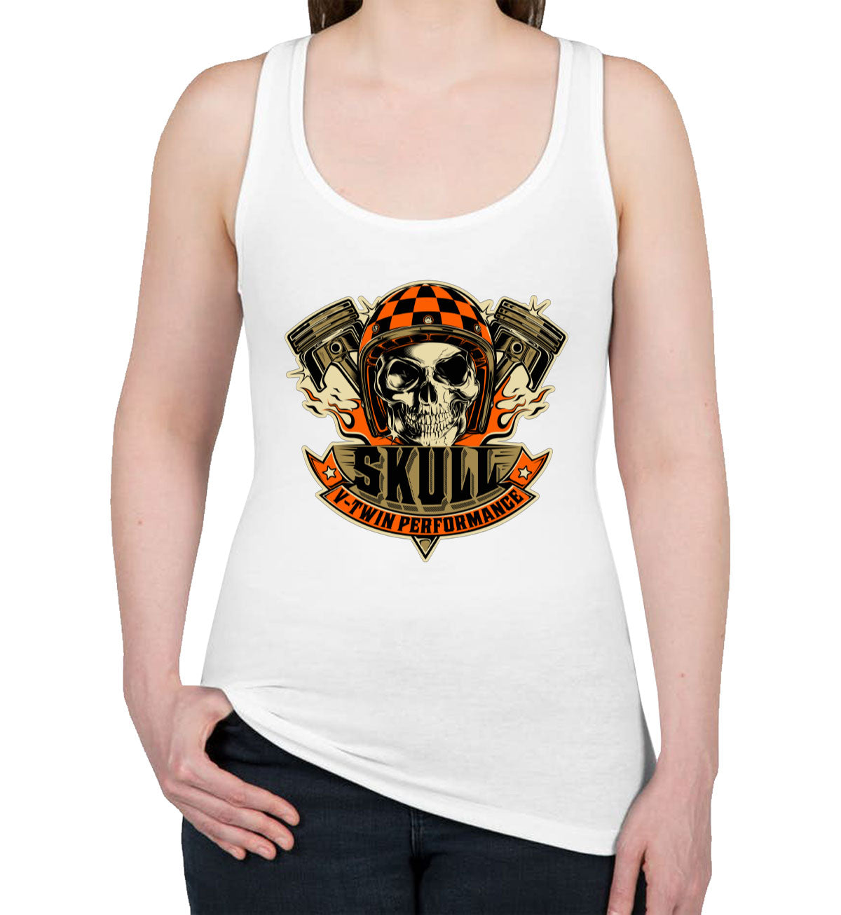 V-Twin Performance Skull Motorcycle Women's Racerback Tank Top