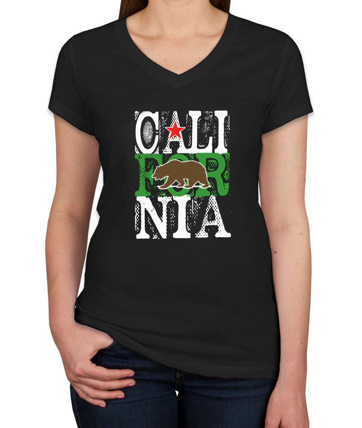 California Republic Bear Women's V Neck T-shirt