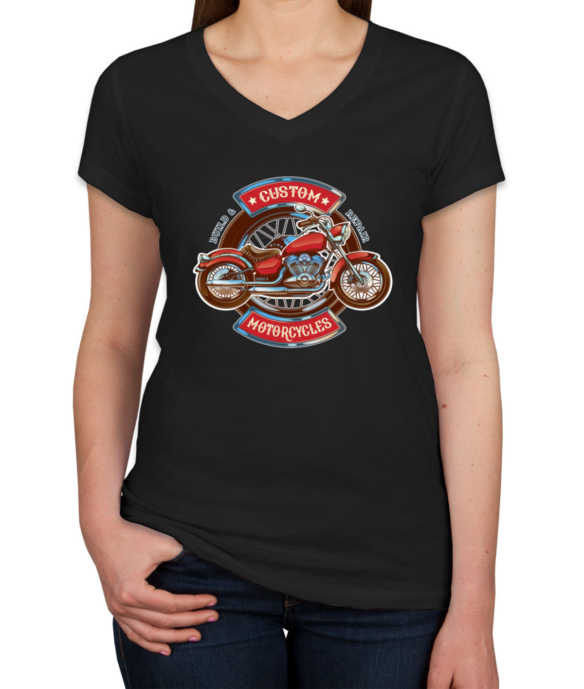 Custom Motorcycles Women's V Neck T-shirt