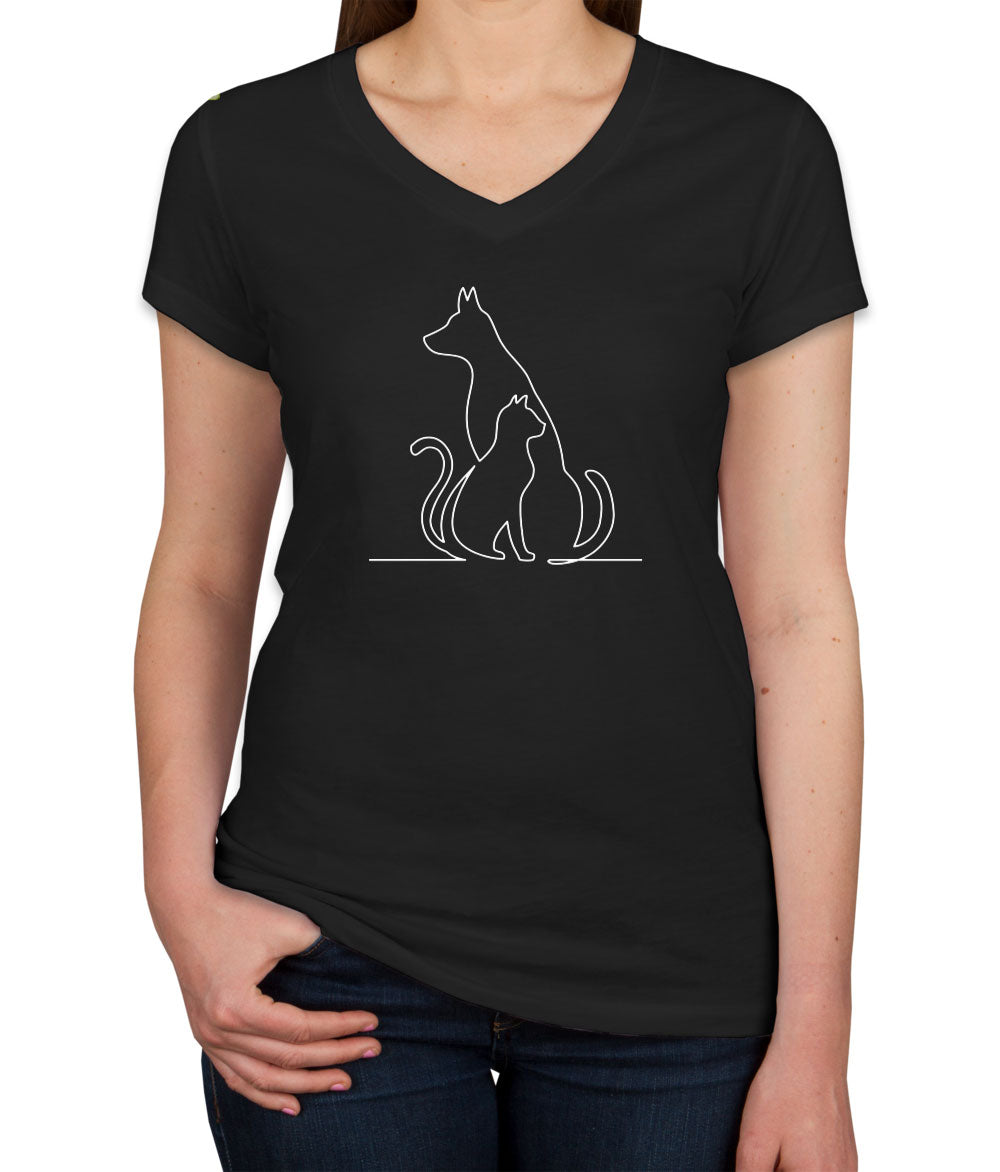 Dog And Cat Women's V Neck T-shirt