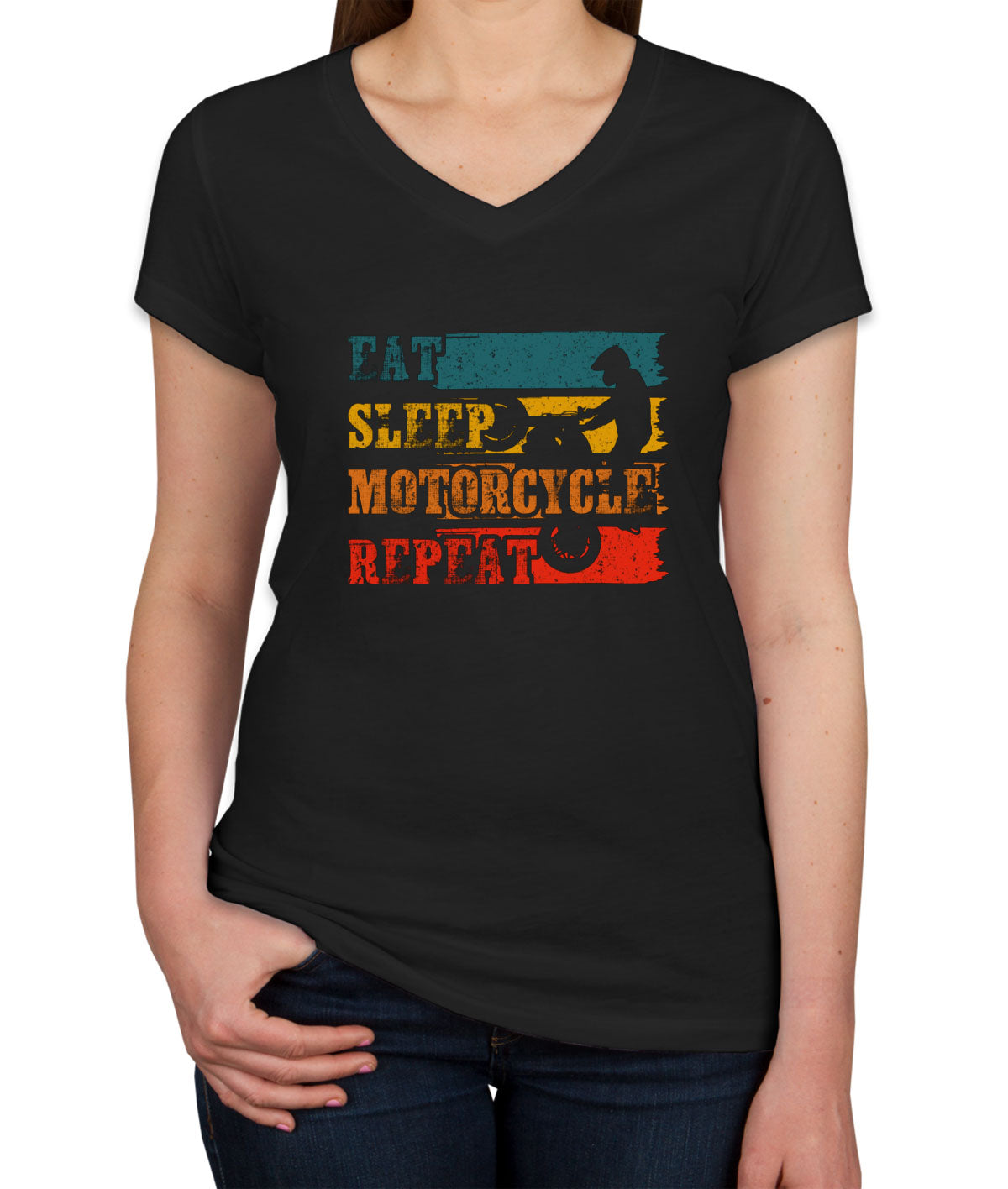 Eat Sleep Motorcycle Repeat Women's V Neck T-shirt