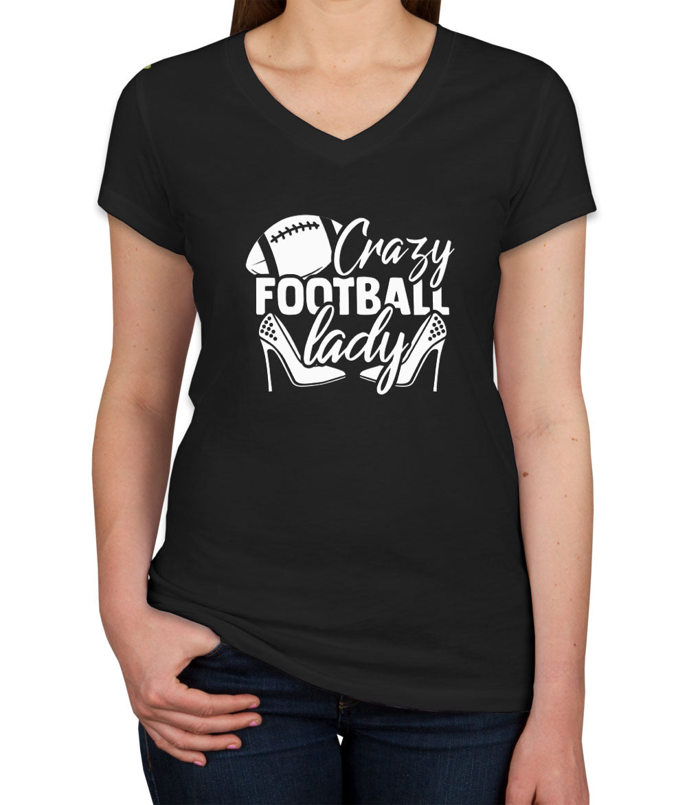 Crazy Football Lady Women's V Neck T-shirt