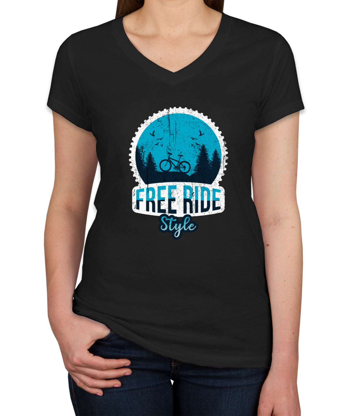 Free Ride Style Bicycle Women's V Neck T-shirt