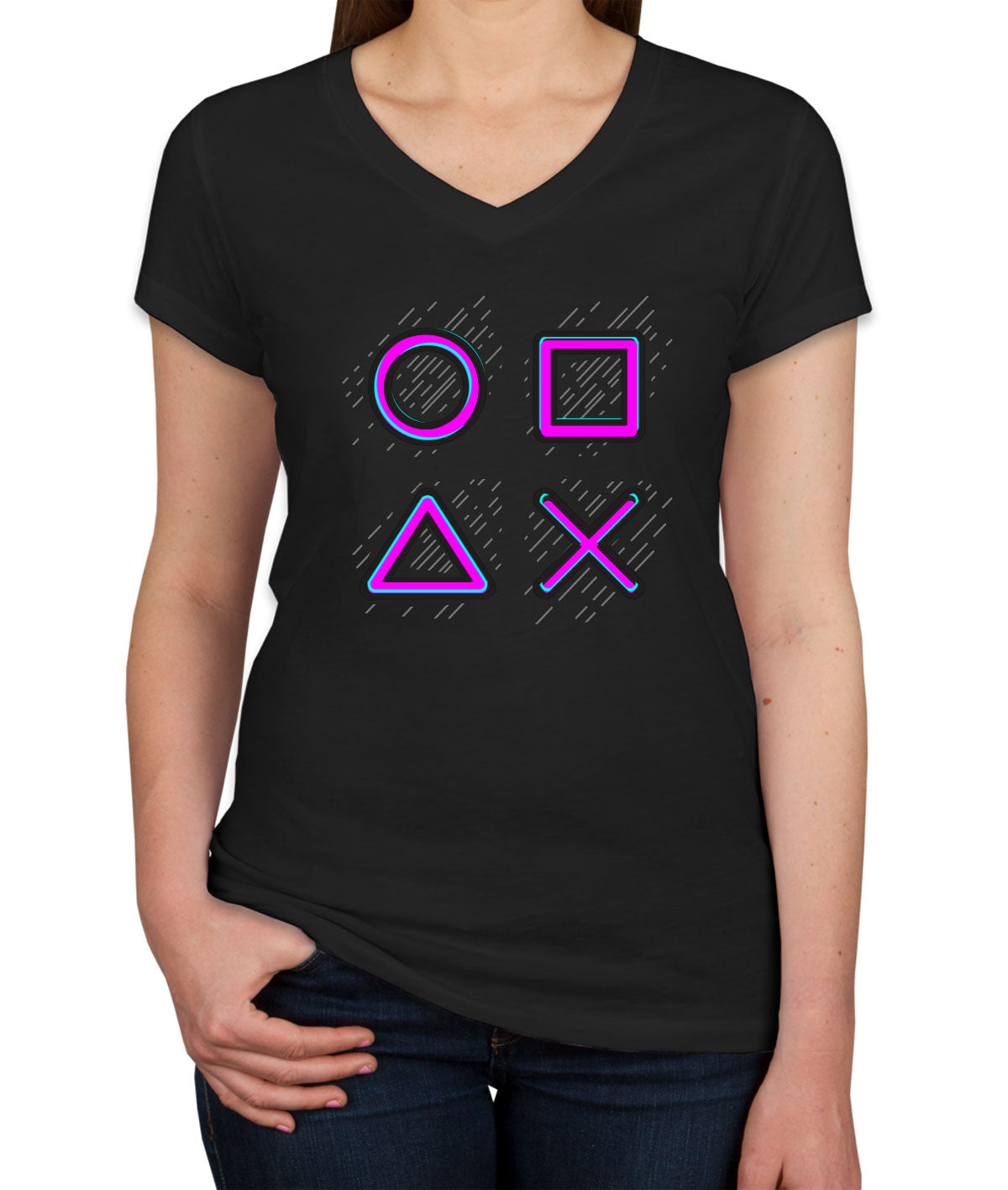 Game Controller Buttons Gaming Women's V Neck T-shirt