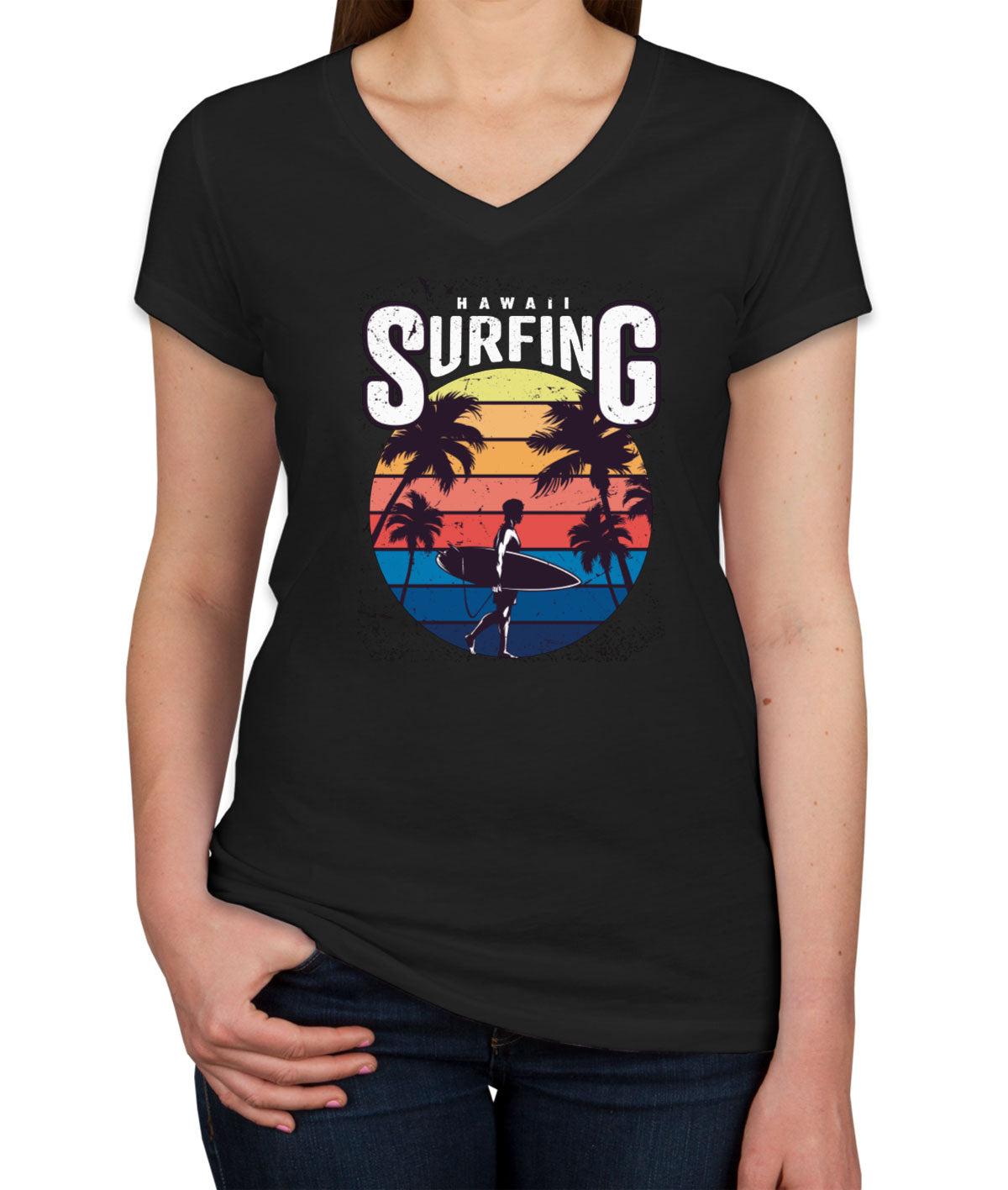 Hawaii Surfing Women's V Neck T-shirt