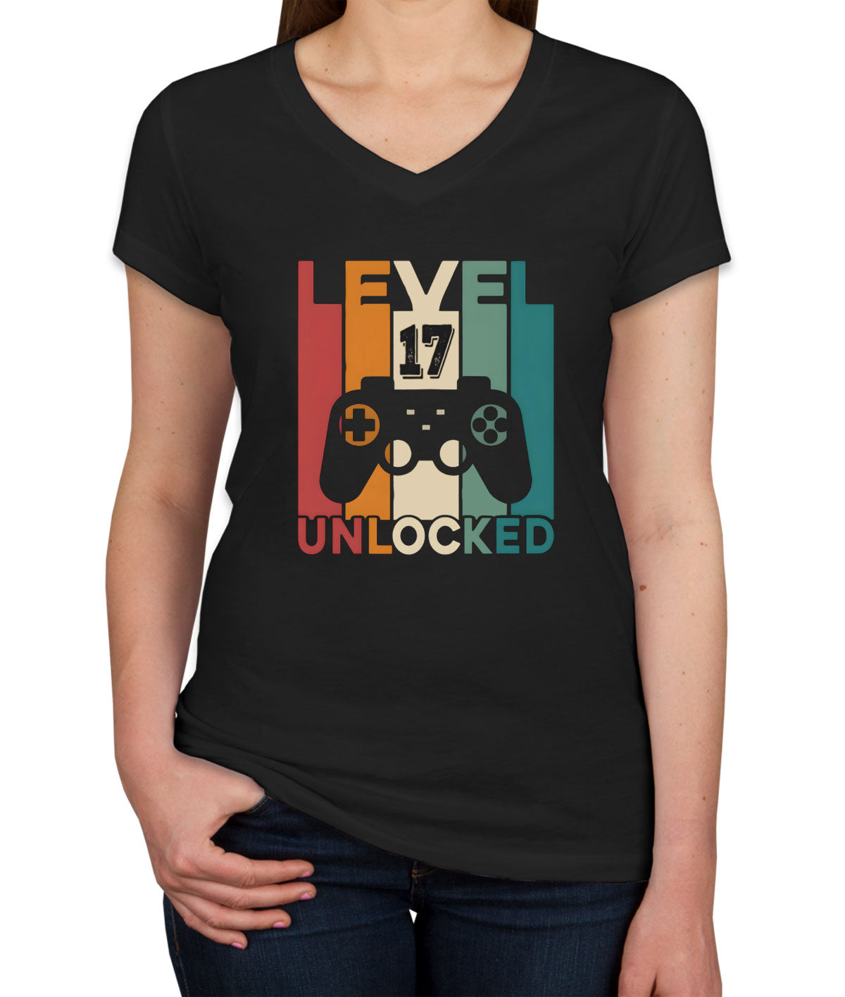 Level 17 Unlocked Gaming Birthday Women's V Neck T-shirt