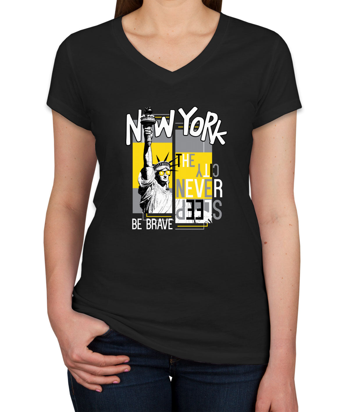 New York The City Never Sleep Women's V Neck T-shirt