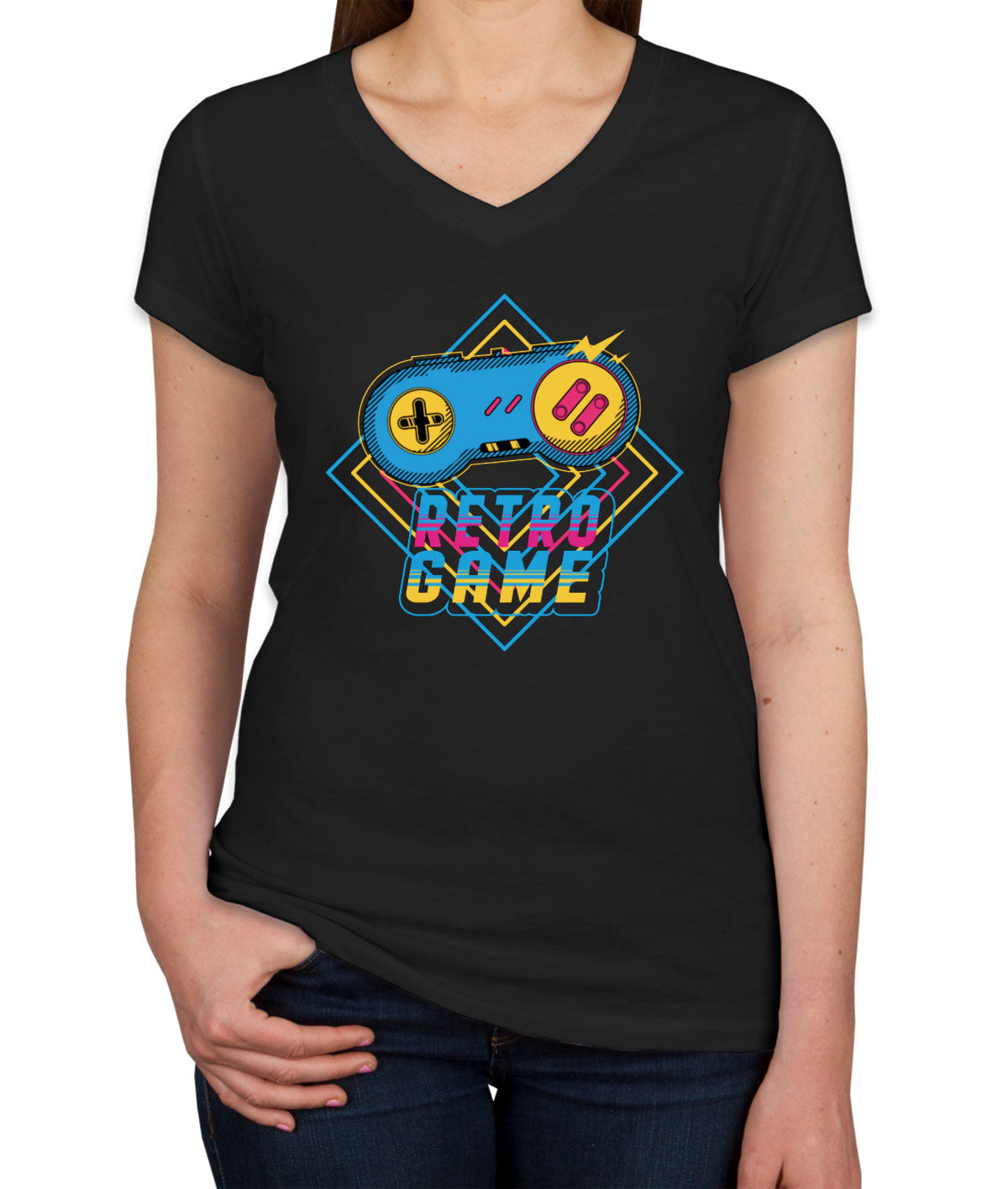 Retro Game Controller Women's V Neck T-shirt