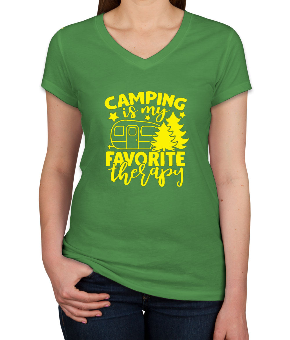 Camping Is My Favorite Therapy Women's V Neck T-shirt