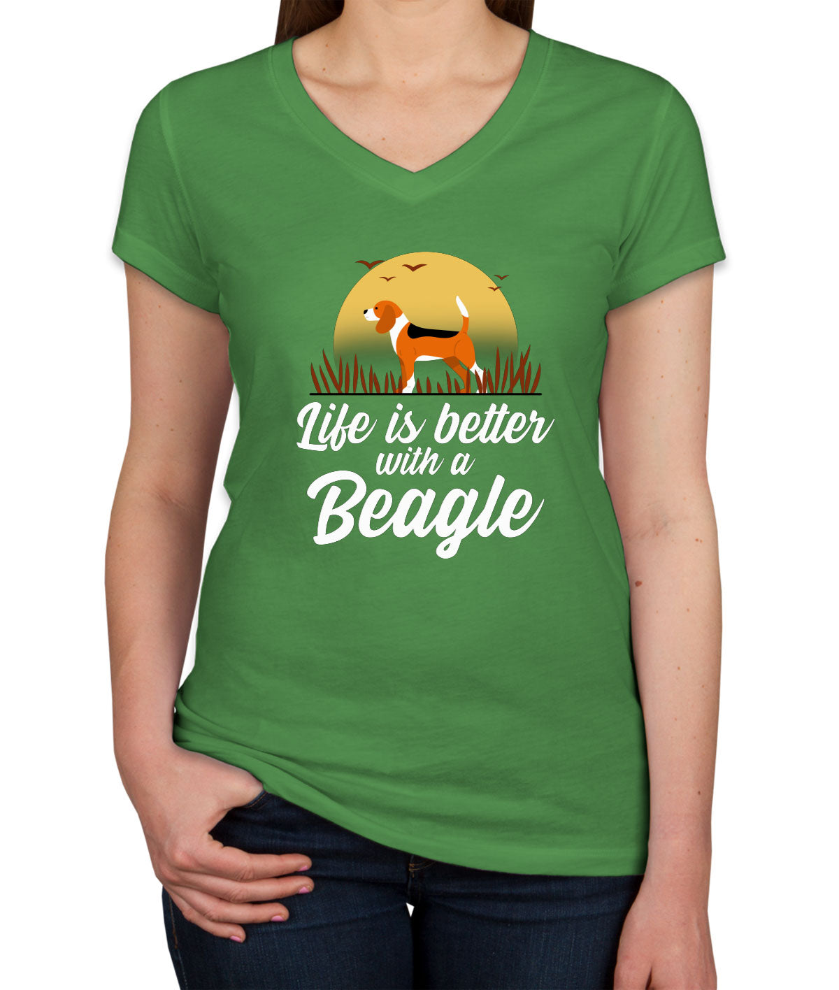 Life Is Better With A Beagle Women's V Neck T-shirt