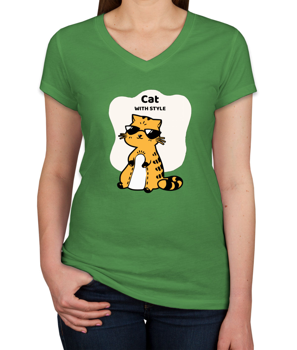 Cat With Style Women's V Neck T-shirt