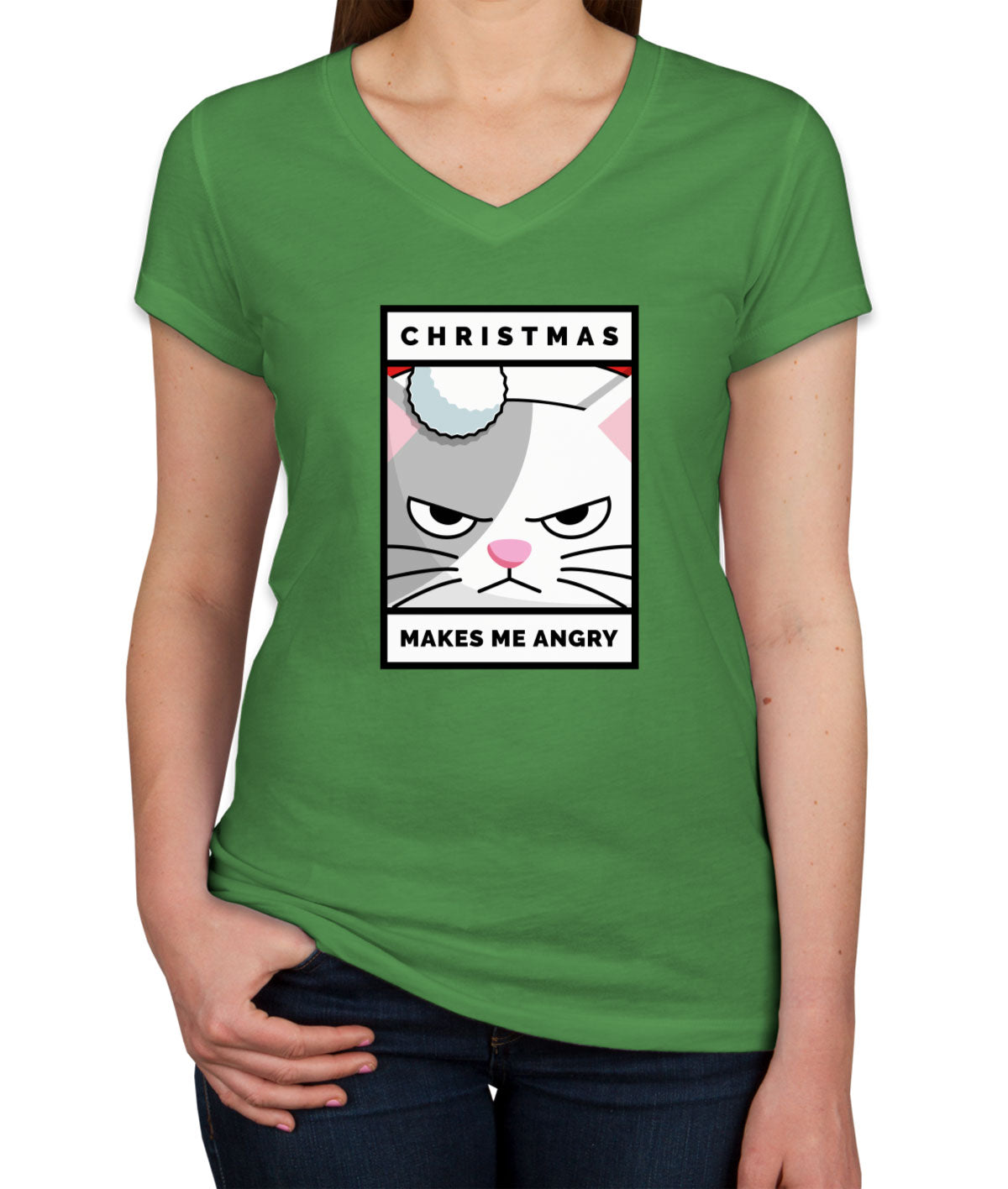 Christmas Makes Me Angry Cat Christmas Women's V Neck T-shirt