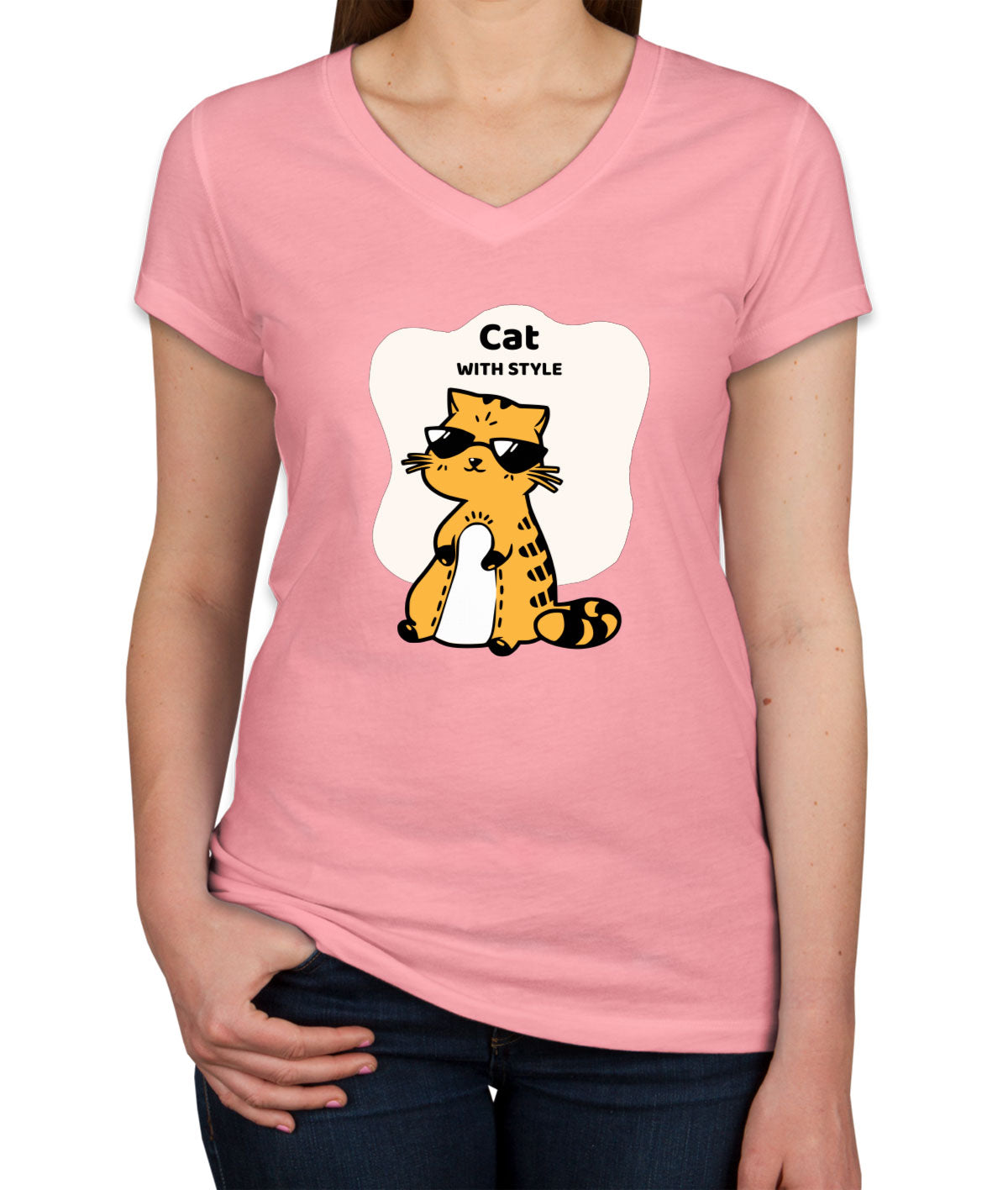 Cat With Style Women's V Neck T-shirt