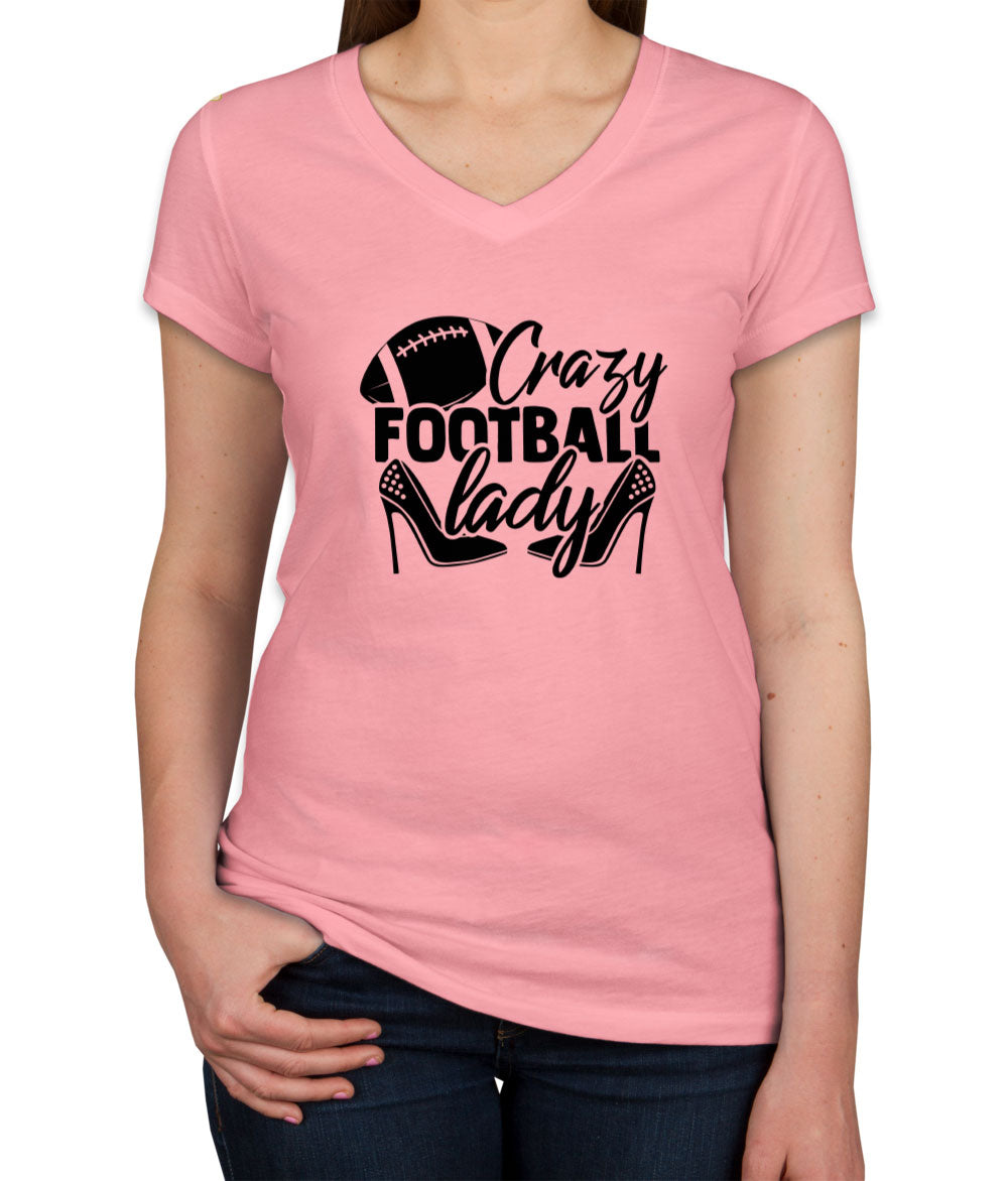 Crazy Football Lady Women's V Neck T-shirt