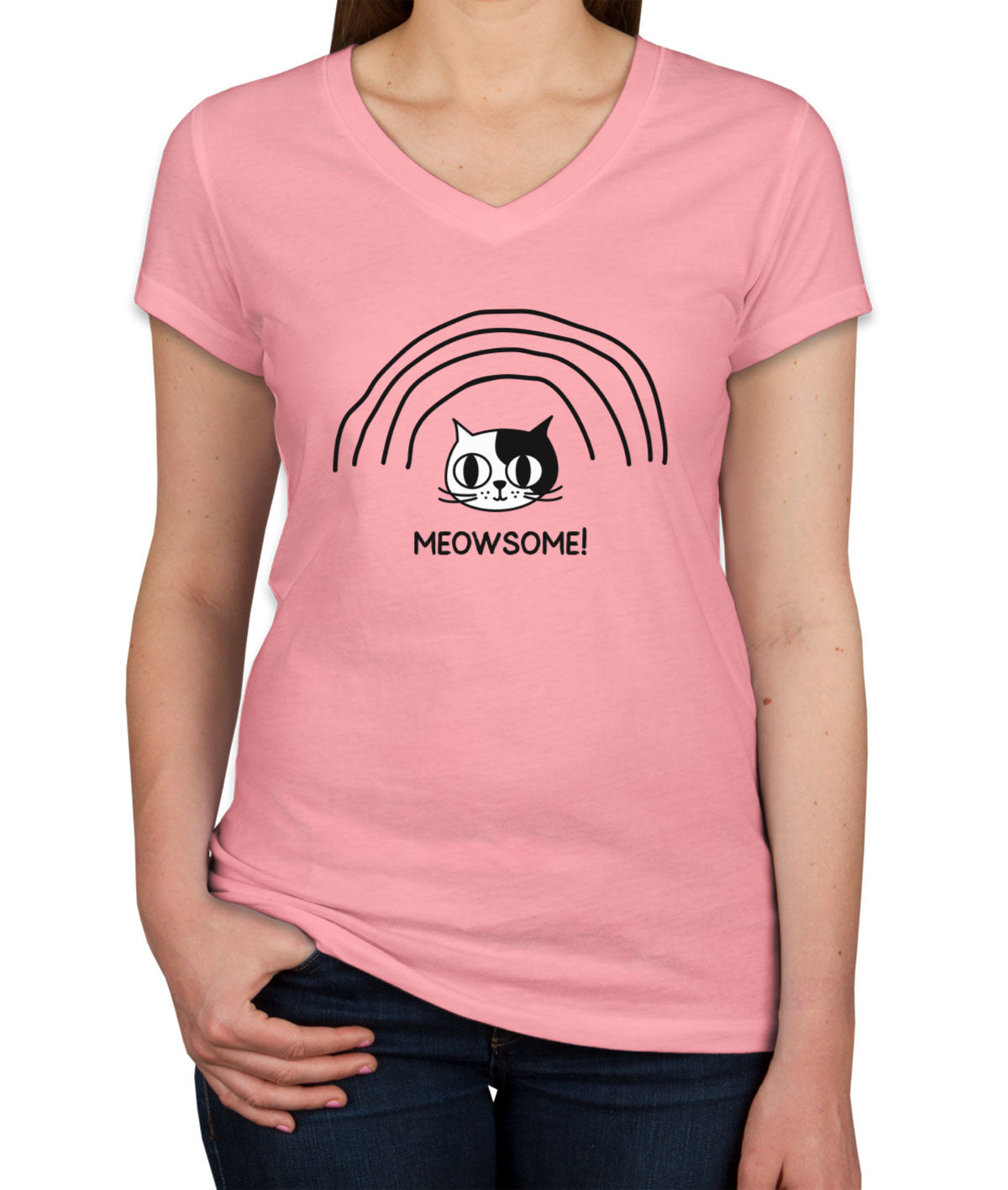 Meowsome! Funny Cat Women's V Neck T-shirt