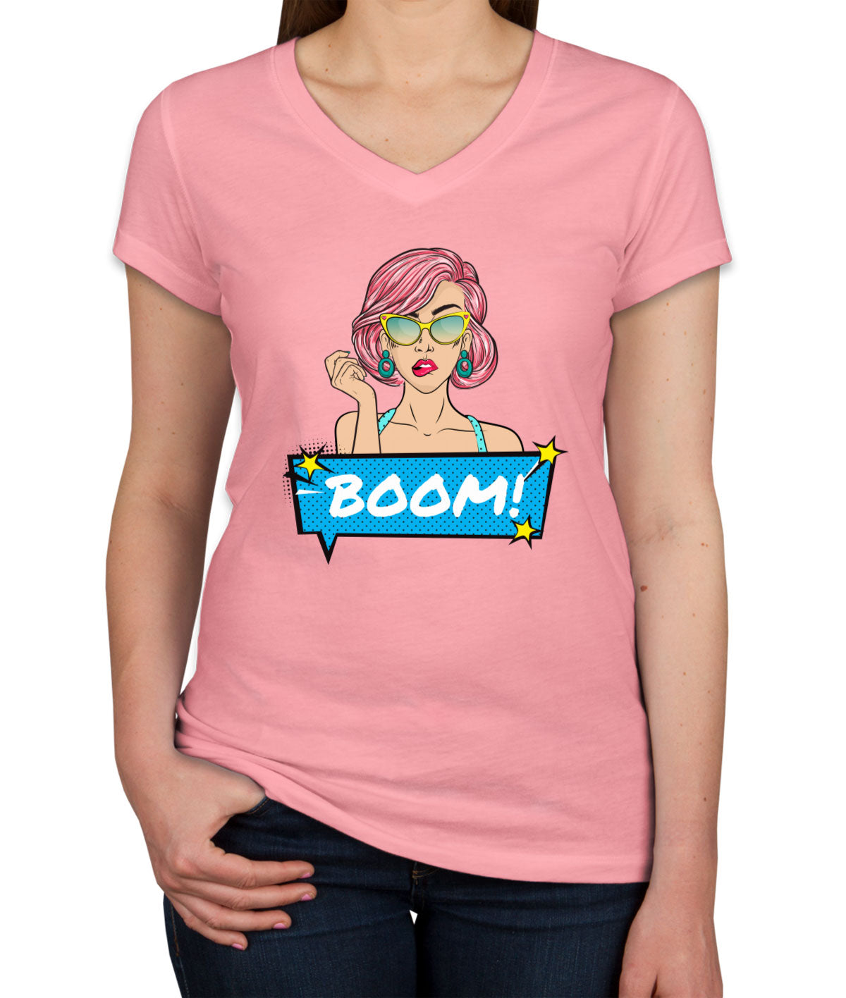 Retro Pop Art Lady Women's V Neck T-shirt