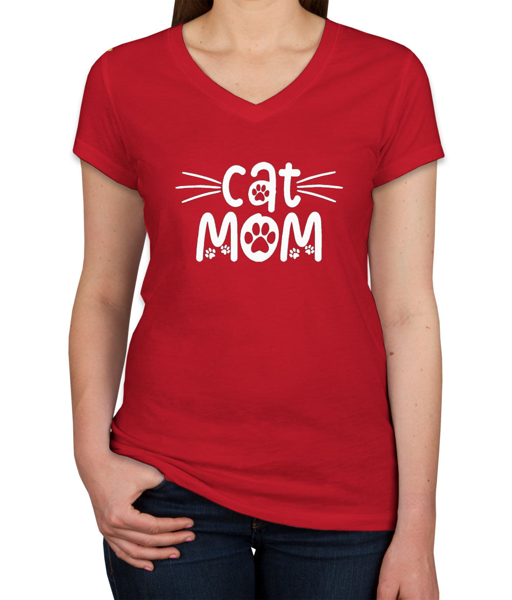 Cat Mom Paw Print Women's V Neck T-shirt