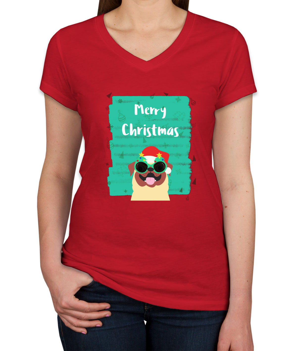 Merry Christmas Pug Christmas Women's V Neck T-shirt