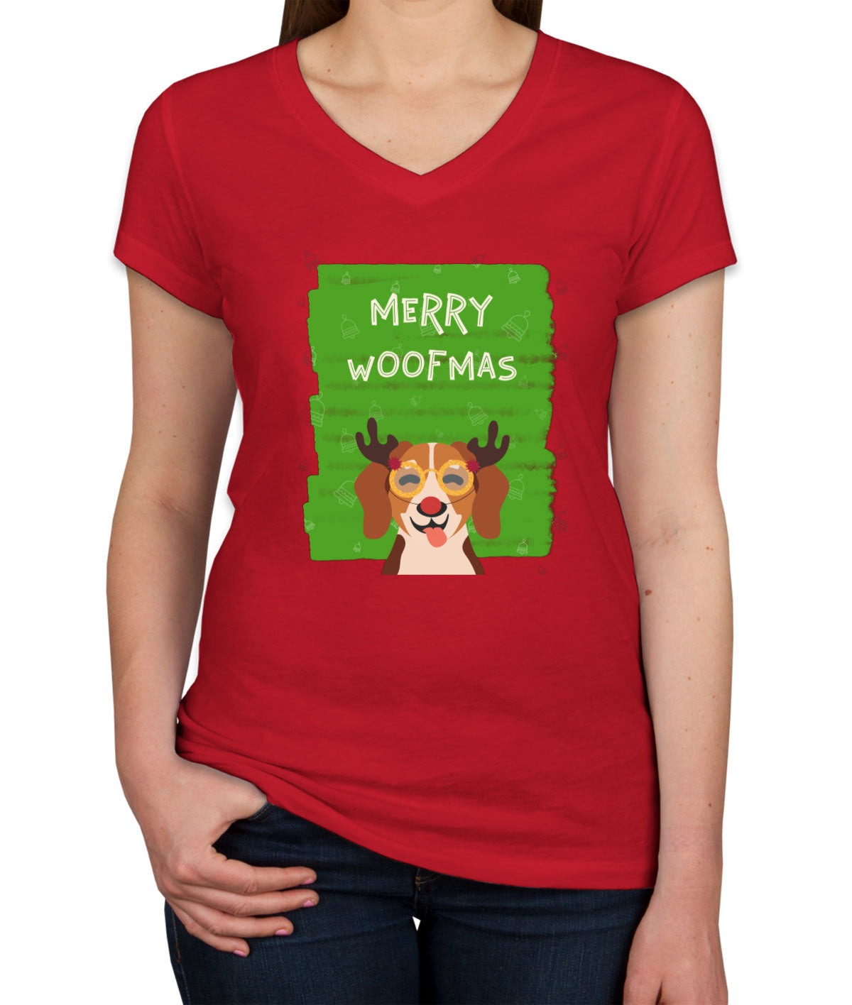 Merry Woofmas Dog Christmas Women's V Neck T-shirt