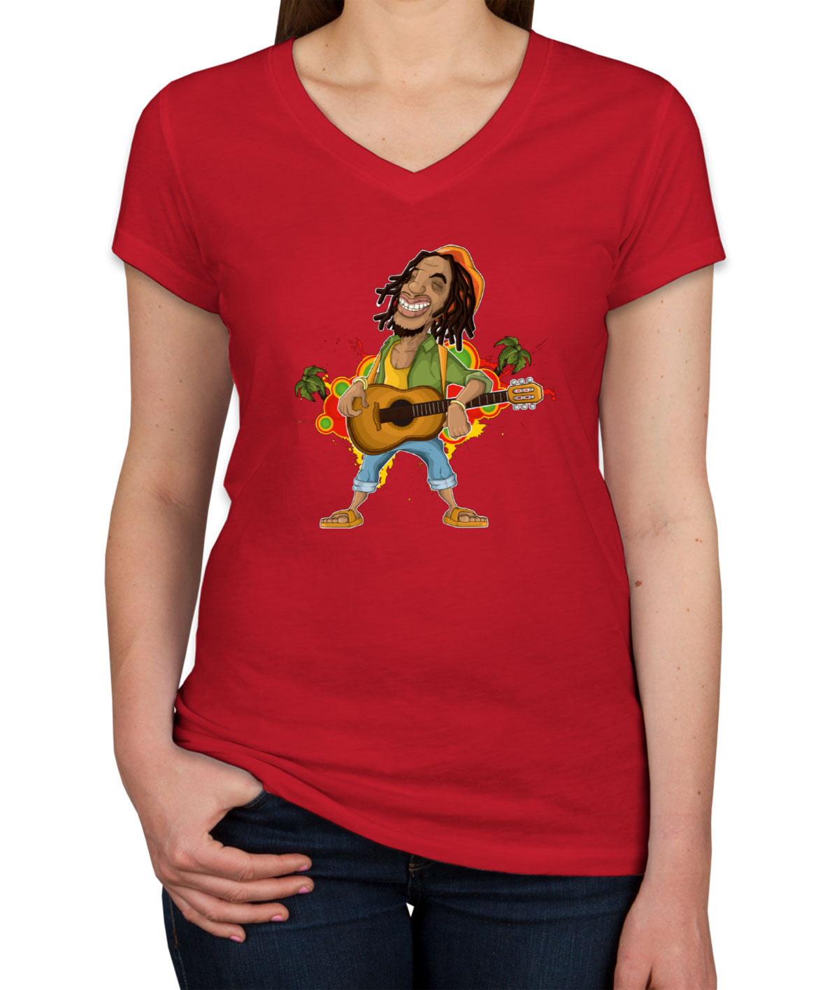 Rasta Reggae Rastafarian Women's V Neck T-shirt