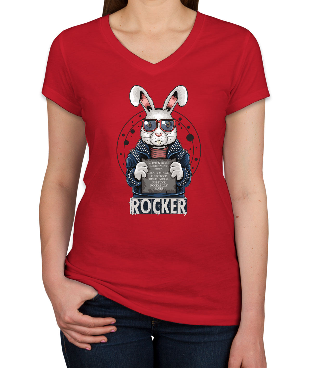 Rocker Rabbit Women's V Neck T-shirt