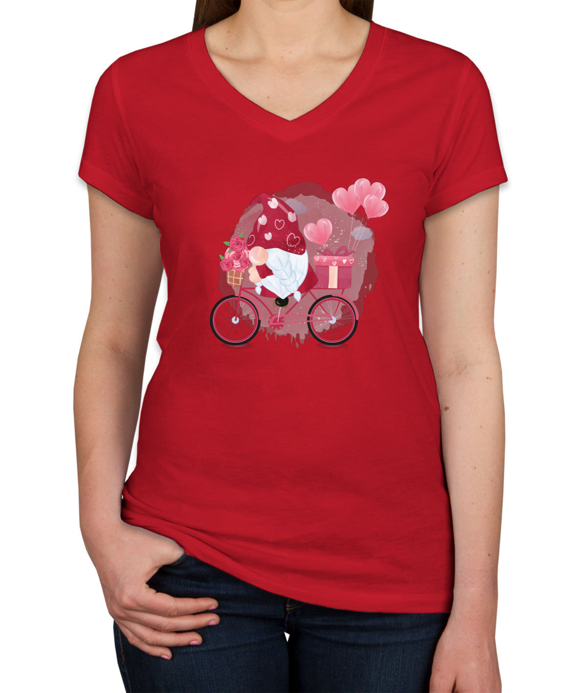 Romantic Gnome Valentine's Day Women's V Neck T-shirt